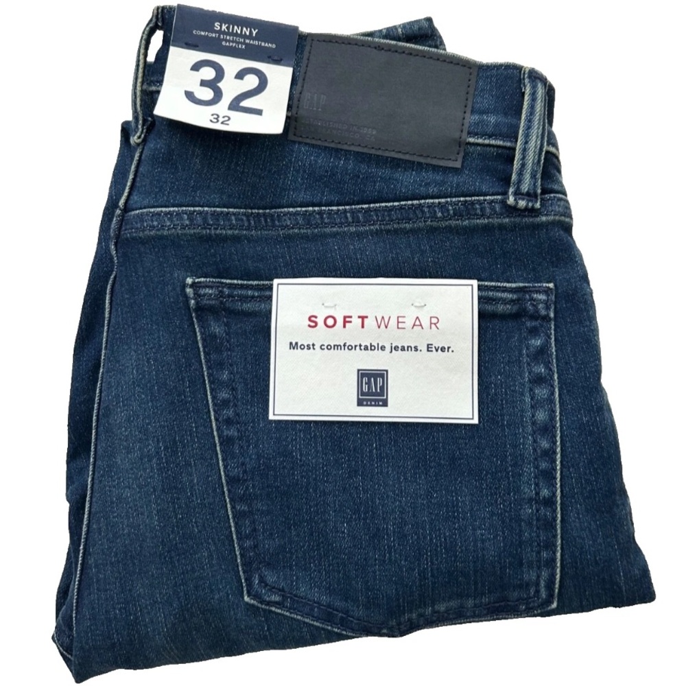 Men Dead Stock Gap Soft Wear Skinny Denim Jean Dark Blue  32x32